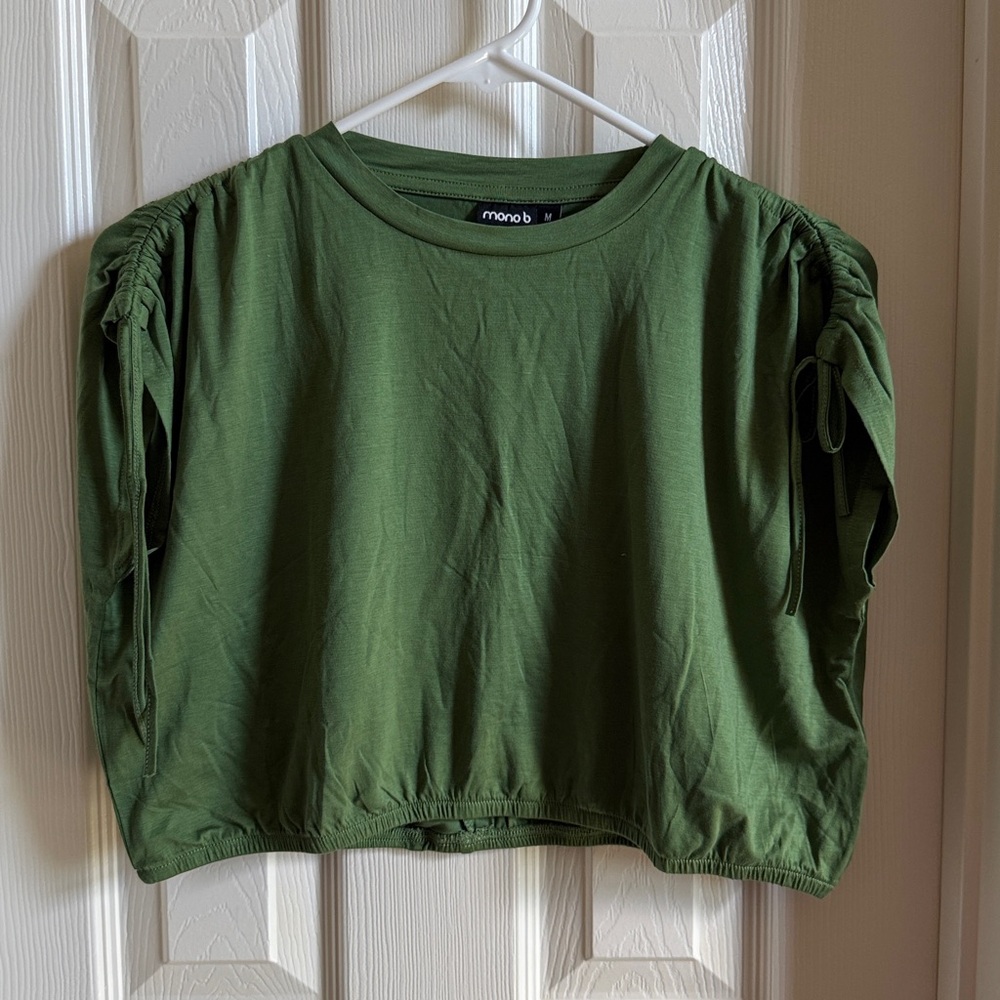 Mono B Olive Gathered Sleeve Top